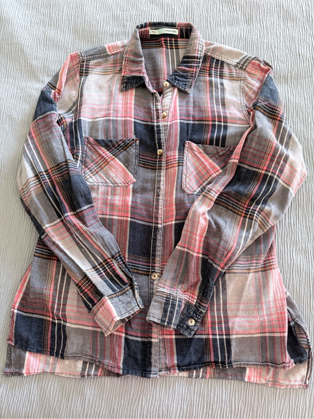 Maurices Plaid Button-Down Shirt in Pink, Navy, Gray